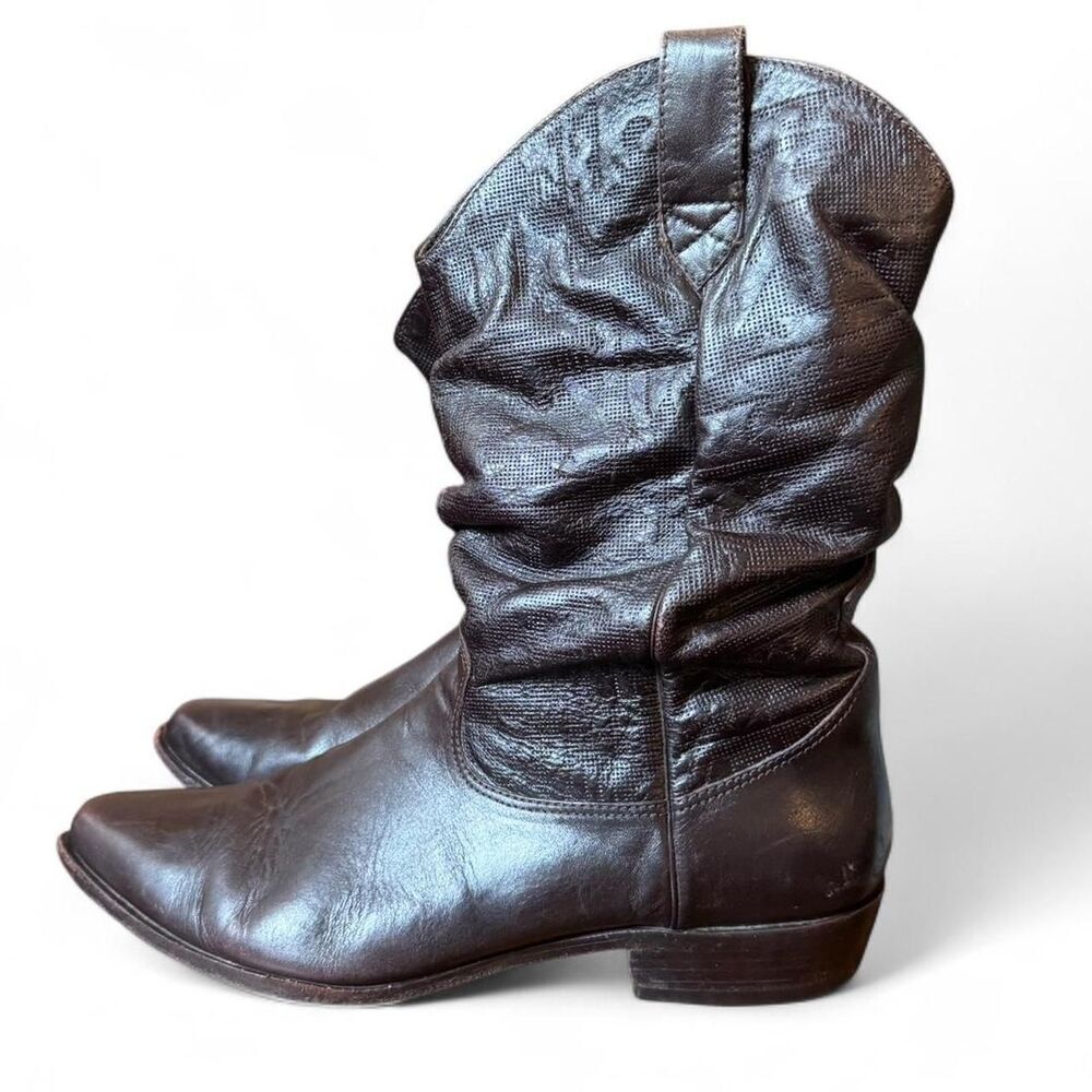 Vintage Brown Leather Slouchy Western Boots Made in Brazil Pointed Toe Boho 8 - Picture 2 of 7